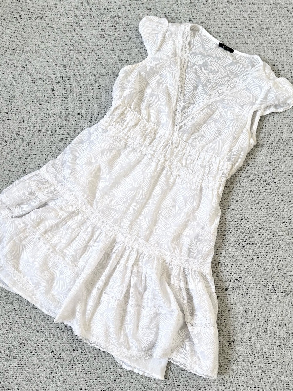 Y2K Sele Boho White Eyelet Lace Summer Dress M